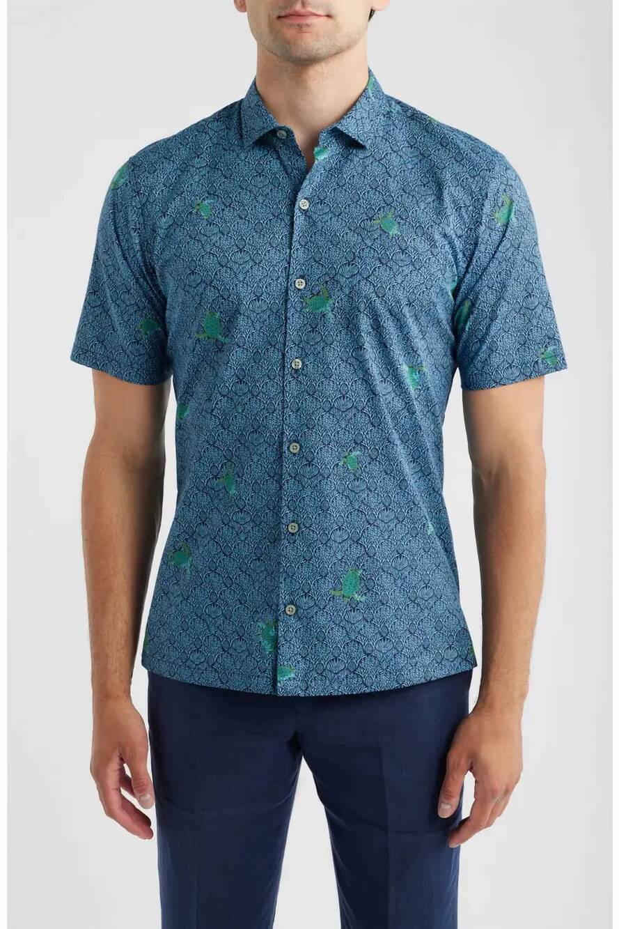 NEW TORI RICHARD chelonian short sleeve cotton button up shirt - plus in navy
